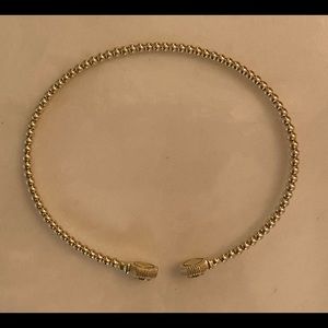 14k Gold Mini Bead Bracelet Bangle w Diamonds